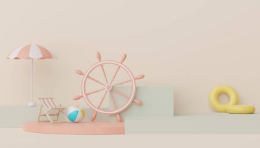 3D podyum, yaz konseptli ürün sunumu için. Kozmetik reklamcılık için kaldırım platformu.