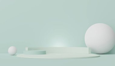 Ürünleri, kozmetik sunumları ve maketleri göstermek için 3d 'lik asgari ekran podyumu. Pastel toprak arkaplanlı gösteri sahnesi.