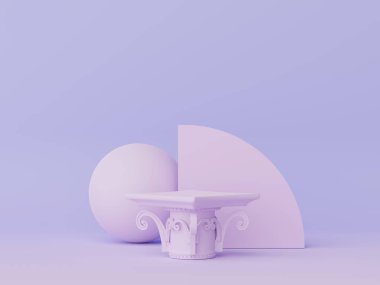 Model ve ürün sunumu için 3D minimal podyum tasarımı. Pastel renk sahneli yaya sahnesi. Moda tasarımı