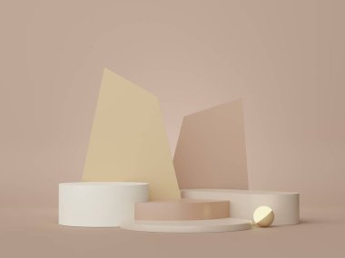 Model ve ürün sunumu için 3D minimal podyum tasarımı. Pastel renk sahneli yaya sahnesi. Moda tasarımı