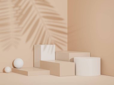 Model ve ürün sunumu için 3D minimal podyum tasarımı. Pastel renk sahneli yaya sahnesi. Moda tasarımı