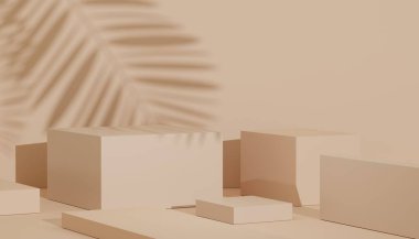 Model ve ürün sunumu için 3D minimal podyum tasarımı. Pastel renk sahneli yaya sahnesi. Moda tasarımı