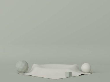 Model ve ürün sunumu için 3D minimal podyum tasarımı. Pastel renk sahneli yaya sahnesi. Moda tasarımı