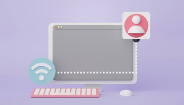 3d kablosuz ağ bağlantısını aygıta dönüştür. Web pankartı için kullanıcı arayüzü ve maket. Kablosuz ağın sembolü. Çevrimiçi ağ