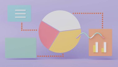 3D SEO pasta grafiği verisini analiz et. Web pankartı için kullanıcı arayüzü ve maket. Gelecek planlama için iş grafikleri. Yatırım yönetimi