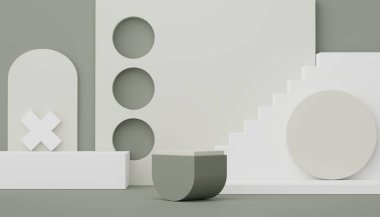 3D ürün ve kozmetik sunumu için podyum. Reklam için çok az sahne var. Web pankartı için soyut temiz arkaplan ve maket.