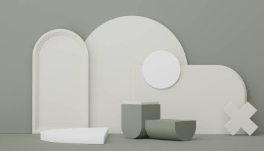 3D ürün ve kozmetik sunumu için podyum. Reklam için çok az sahne var. Web pankartı için soyut temiz arkaplan ve maket.