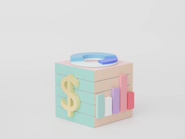 3D SEO verisini analiz et. Rubik Küpü 'ndeki kullanıcı arayüzü web pankartı ve maket için. Gelecek planlama için iş grafikleri. Yatırım yönetimi