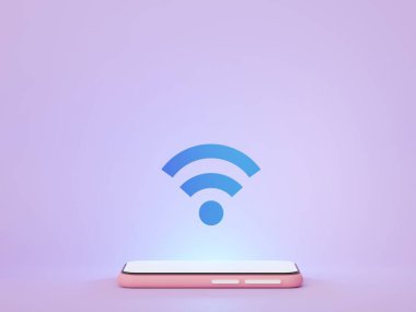 3d kablosuz ağ bağlantısını aygıta dönüştür. Web pankartı için kullanıcı arayüzü ve maket. Kablosuz ağın sembolü. Çevrimiçi ağ
