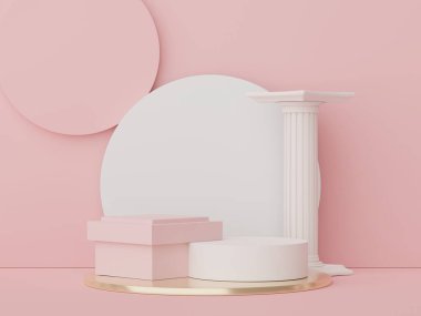 3D ürün ve kozmetik sunumu için podyum. Reklam için çok az sahne var. Web pankartı için soyut temiz arkaplan ve maket.