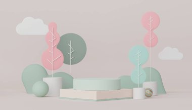 3D ürün ve kozmetik sunumu için podyum. Reklam için çok az sahne var. Web pankartı için soyut temiz arkaplan ve maket.
