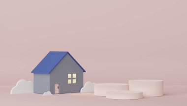 Asgari geometrik şekilleri olan soyut ekran podyumu. Model ve ürün sunumu için 3D canlandırma sahnesi. Kozmetik reklam platformu. Çeşitli basit kemer şekilleri.