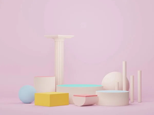 Podium Exibição Abstrato Com Design Formas Geométricas Mínimas Cena Renderização — Fotografia de Stock