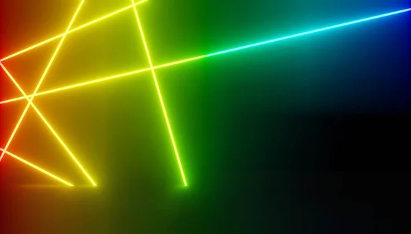 Renderização Luz Néon Rgb Fundo Escuro Linhas Laser Abstratas Mostram — Fotografia de Stock