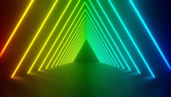 Renderowanie Światła Neonowego Rgb Tle Ciemności Streszczenie Linie Laserowe Pokazują — Zdjęcie stockowe