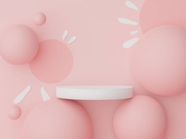 Retro modern ve çağdaş tasarımla ürün yerleştirme podyumu. Model oluşturmak ve marka göstermek için 3D görüntü oluşturuluyor. Kozmetik reklamları için kaldırım platformu.