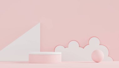 Retro modern ve çağdaş tasarımla ürün yerleştirme podyumu. Model oluşturmak ve marka göstermek için 3D görüntü oluşturuluyor. Kozmetik reklamları için kaldırım platformu.