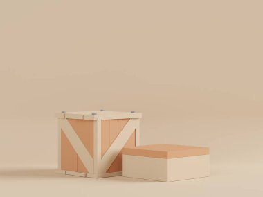 Retro modern ve çağdaş tasarımla ürün yerleştirme podyumu. Model oluşturmak ve marka göstermek için 3D görüntü oluşturuluyor. Kozmetik reklamları için kaldırım platformu.