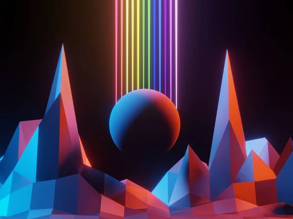 Renderização Luz Néon Rgb Fundo Escuro Linhas Laser Abstratas Mostram — Fotografia de Stock