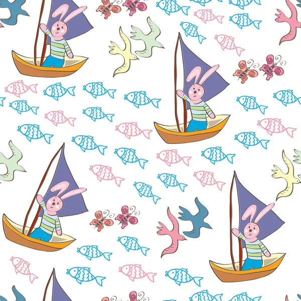 Seamless pattern with cute sailor bunny. — Stock Vector