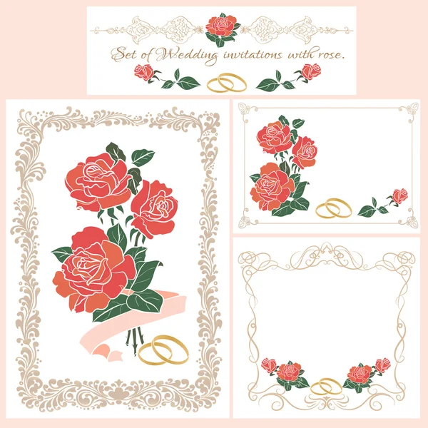 Tarjeta floral para cualquier ocasión.Conjunto de invitación de boda . — Archivo Imágenes Vectoriales