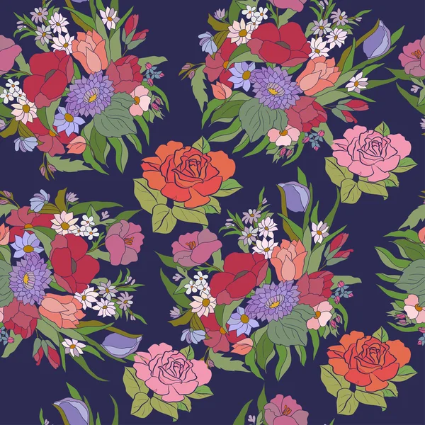Seamless pattern with mixed flowers — Stock Vector