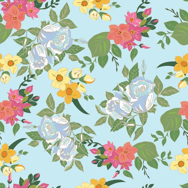 Seamless pattern with mixed flowers — Stock Vector