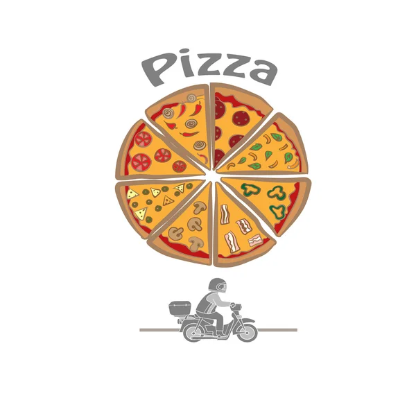 Ilustração com entrega de pizza — Vetor de Stock
