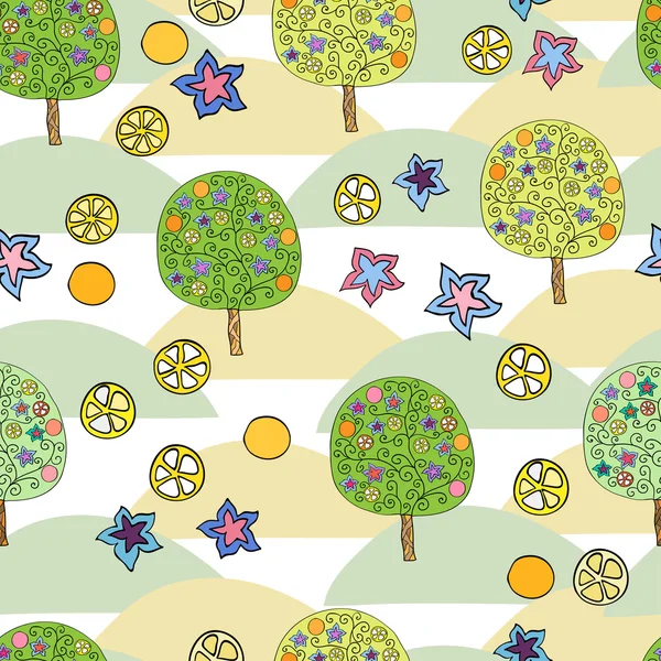 Seamless pattern with lemon trees — Stock Vector