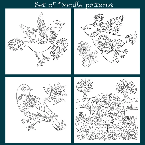 Ensemble d'oiseaux Doodle, coloriage . — Image vectorielle