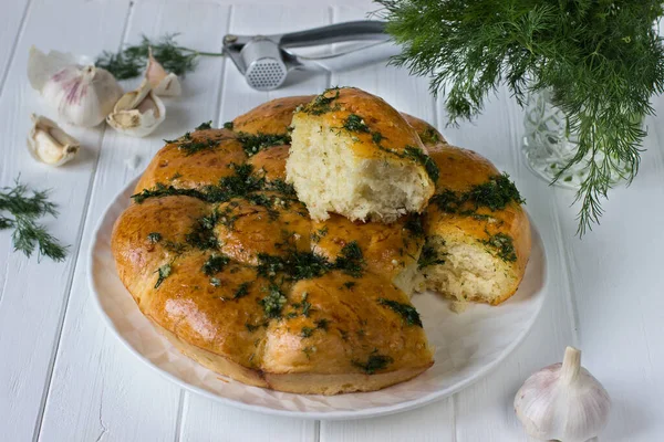 Petits Pains Ail Sous Forme Cuisson Sur Une Table Bois — Photo