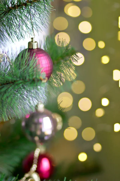 Boules Noël Sur Fond Côté Des Guirlandes — Photo