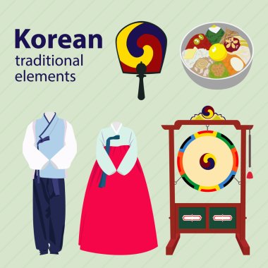 Kore geleneksel öğeleri kümesi vektör