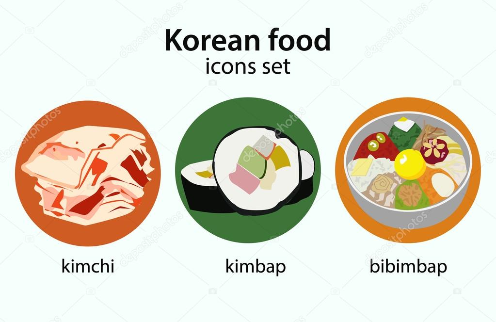 Korean food flat design icons set.