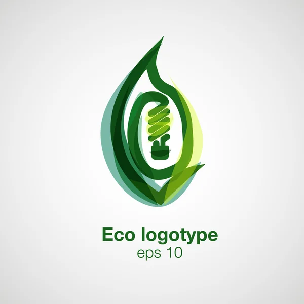 Logotyp Eco. Żarówki w koncepcji wektor liści — Wektor stockowy