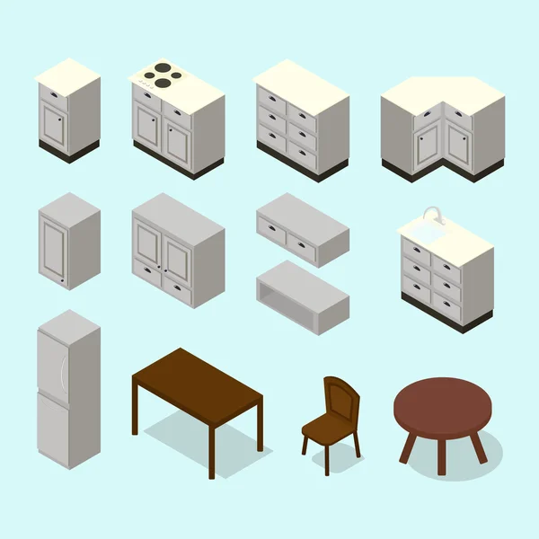 Set di mobili da cucina isometrici vettoriali — Vettoriale Stock