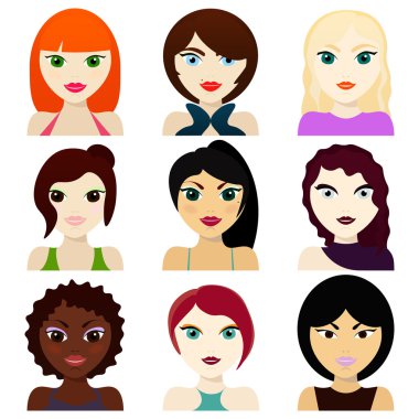 Kadın avatars.hairstyles, ağzı ve gözleri
