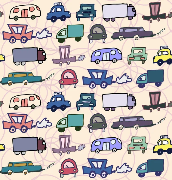 Hand-drawn doodle-style cars seamless pattern vector background — ストックベクタ