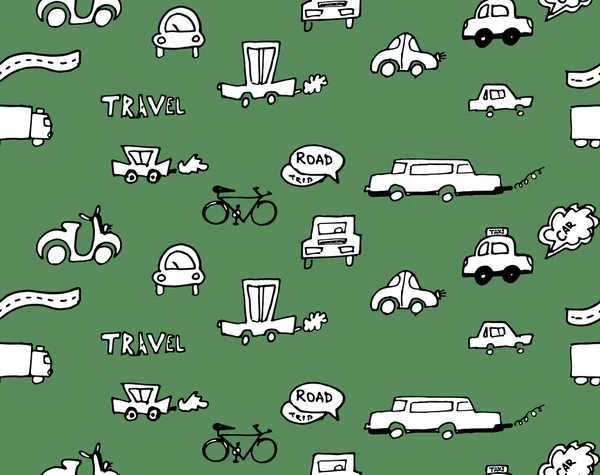 Hand-drawn doodle-style cars seamless pattern vector background ベクターグラフィックス