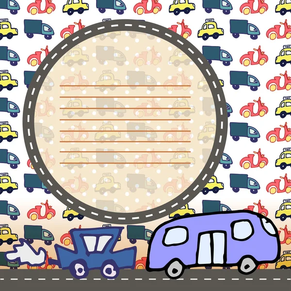 Vector scrapbooking rozložení pozadí s roztomilý doodle aut Stock Vektory