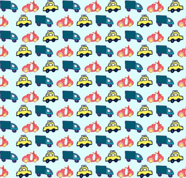 Hand drawn doodle style cars seamless pattern vector background
