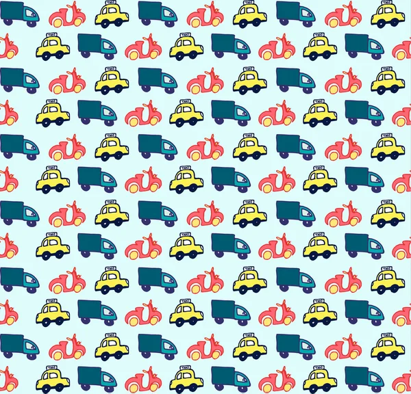 Hand drawn doodle style cars seamless pattern vector background — Stok Vektör