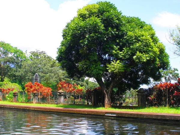 Luxus Garten Mit Teichen Üppigem Grün Brücken Gangga Park Bali — Stockfoto