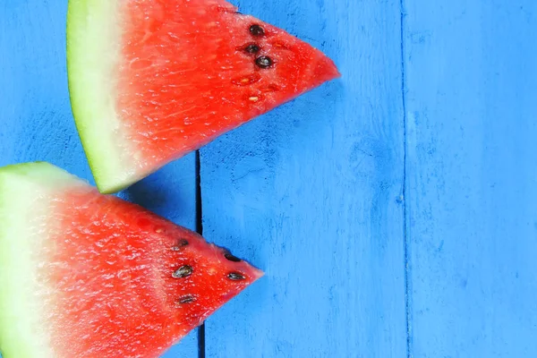 Wassermelonenscheiben Auf Blauem Holzgrund Früchte Frische Sommerkonzept — Stockfoto