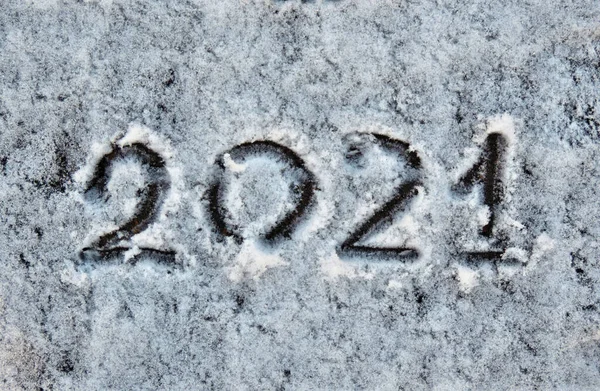 Номери 2021 Року Пофарбовані Сніг Новорічні Канікули Вітальна Листівка — стокове фото