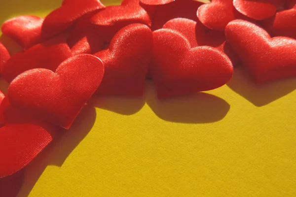 Red Hearts Dark Yellow Textured Cardboard Surface Valentine Hearts Hard — Stock Photo, Image