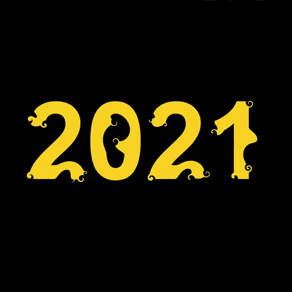 2021 Почерк Жовті Цифри Прапорами Відмінностями Чорному Тлі Дизайн Шаблон — стокове фото