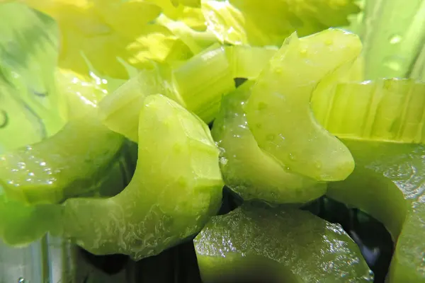 Pedaços Picados Aipo Fresco Suculento Vitamina Vegetariana Salada Dieta Saudável — Fotografia de Stock
