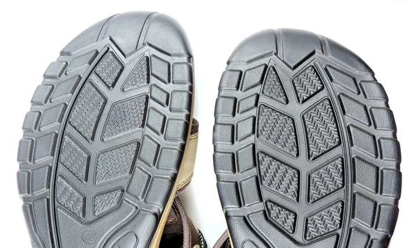Closeup Única Textura Sapatos Masculinos Parte Inferior Sapato Homem Preto — Fotografia de Stock