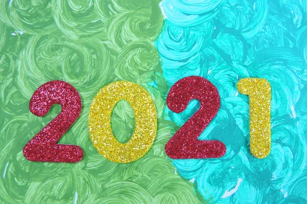 2021 Рік Декоративні Блискучі Новорічні Номери Намальовані Вручну Абстрактні Плями — стокове фото